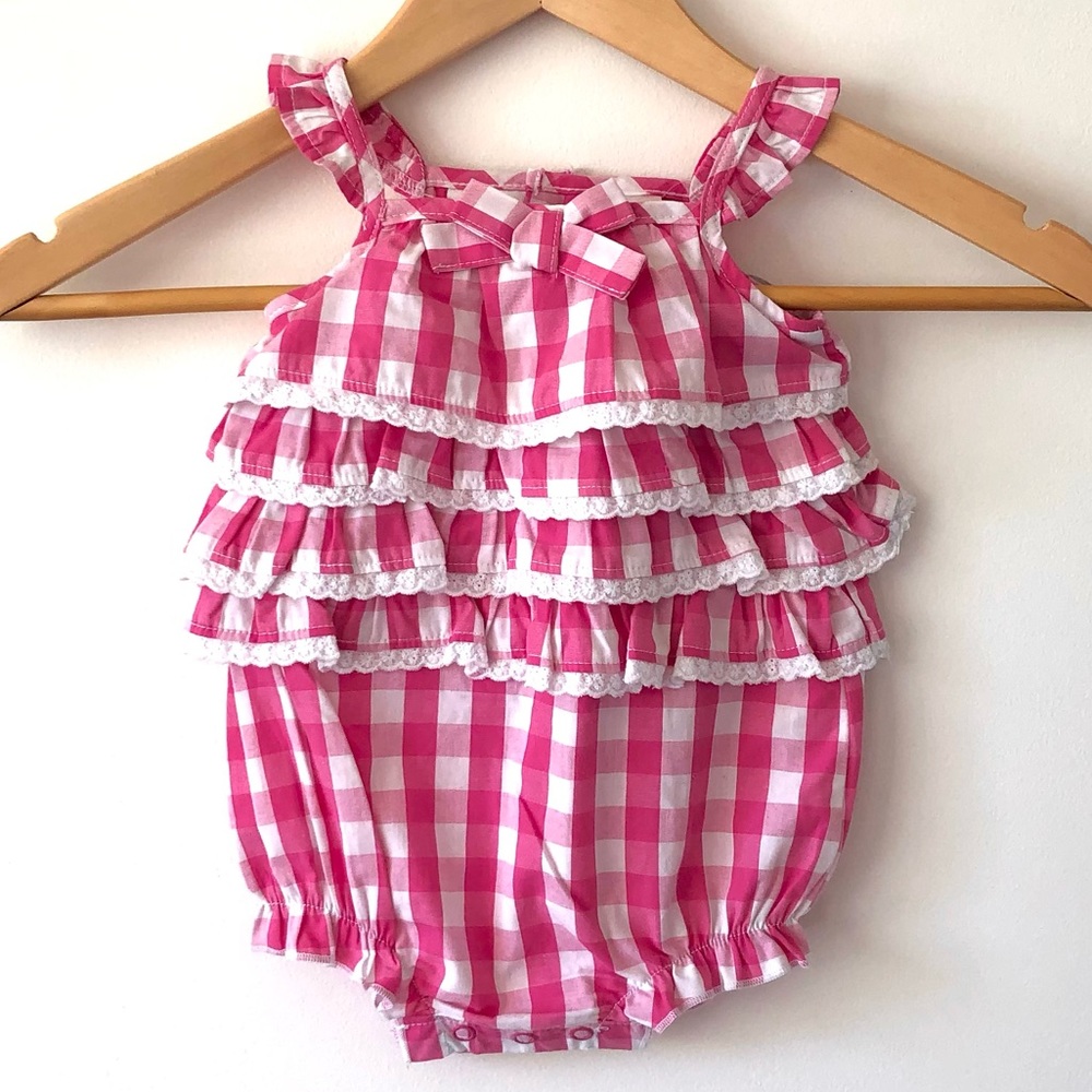 Koala Baby New gingham pink ruffles snap 0-3 mos.